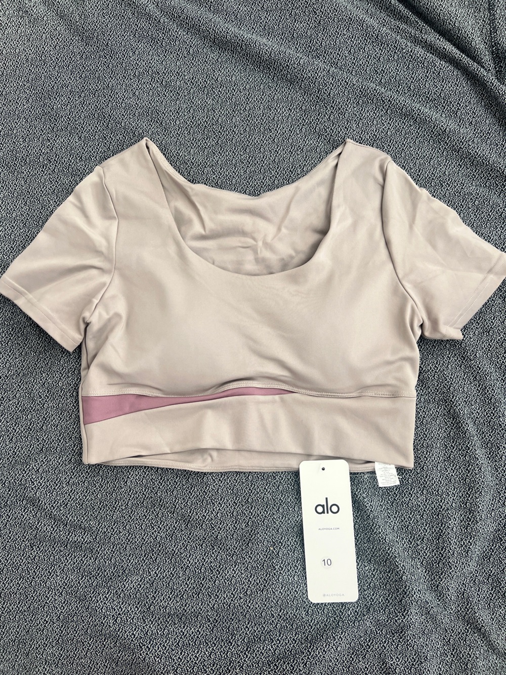ALO Yoga Taupe Crop Top with Pink Accent